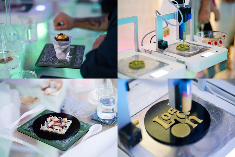 휴대용 다중 3D 프린터 제조업체와 협력 기획한 레스토랑 'Food Ink & byFlow', 기기를 통해 음식을 제공하고, 식기, 인테리어 소품 모두 3D 프린터로 제작된다. (사진=FOOD INK.)