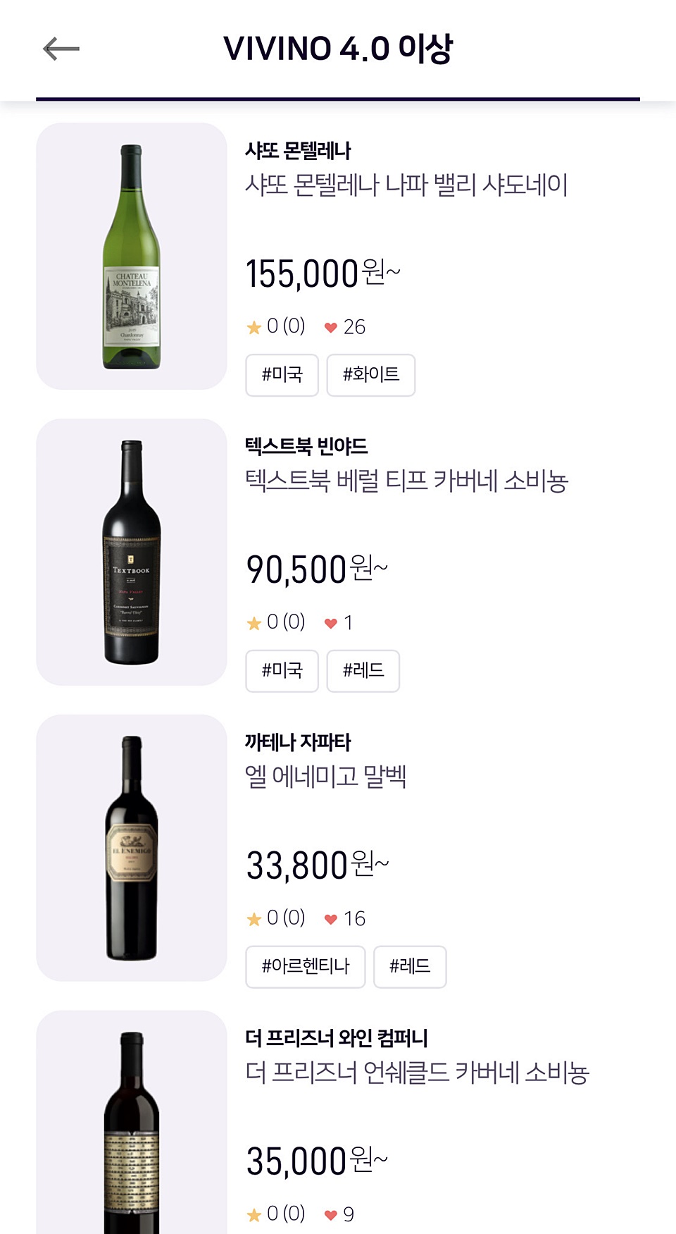 VIVINO 4.0 이상의 와인들을 확인하고 가까운 거리의 와인전문 소매샵에서 와인을 구매하고 픽업이 가능하다