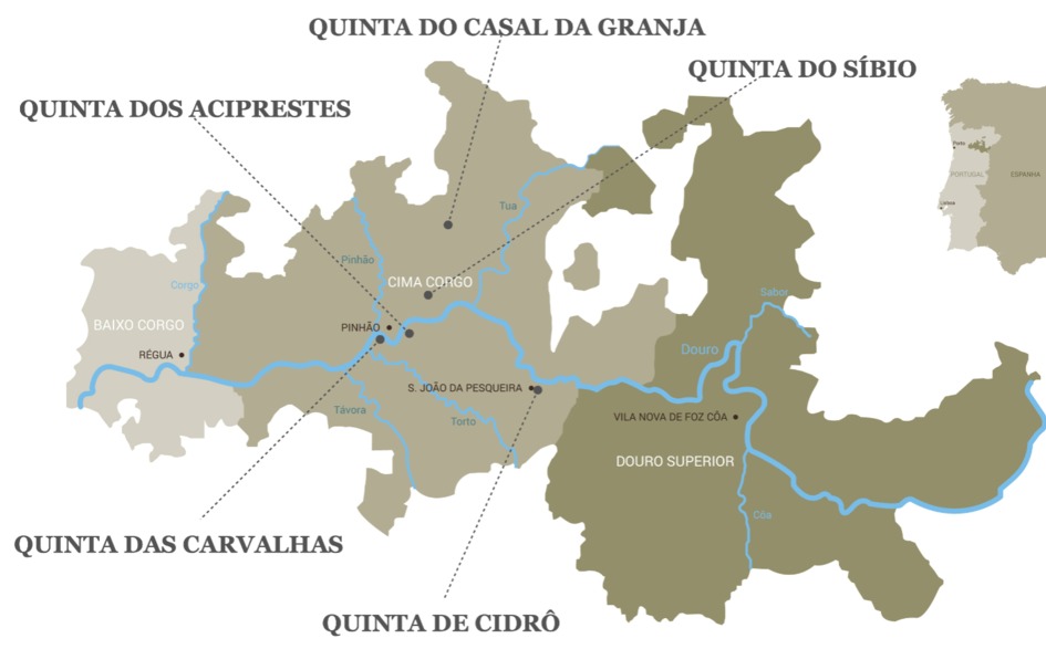 포르투갈 도우로 지역 5개 지역으로 구성된 레알 깜빠니아 벨라의 떼루아 ⒸReal Companhia Velha