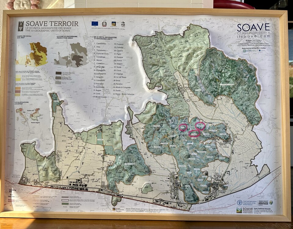 소아베 와인협회가 완성한 UGA 지도. 적색 원이 보여주는 곳이 피타, 카스텔라로,트레메날도 크뤼
