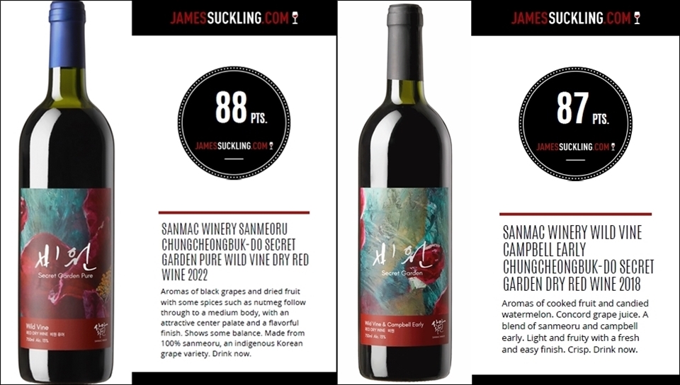 세계적인 와인 평론가 '제임스 서클링’의 스코어를 획득한 비원퓨어 & 비원 와인