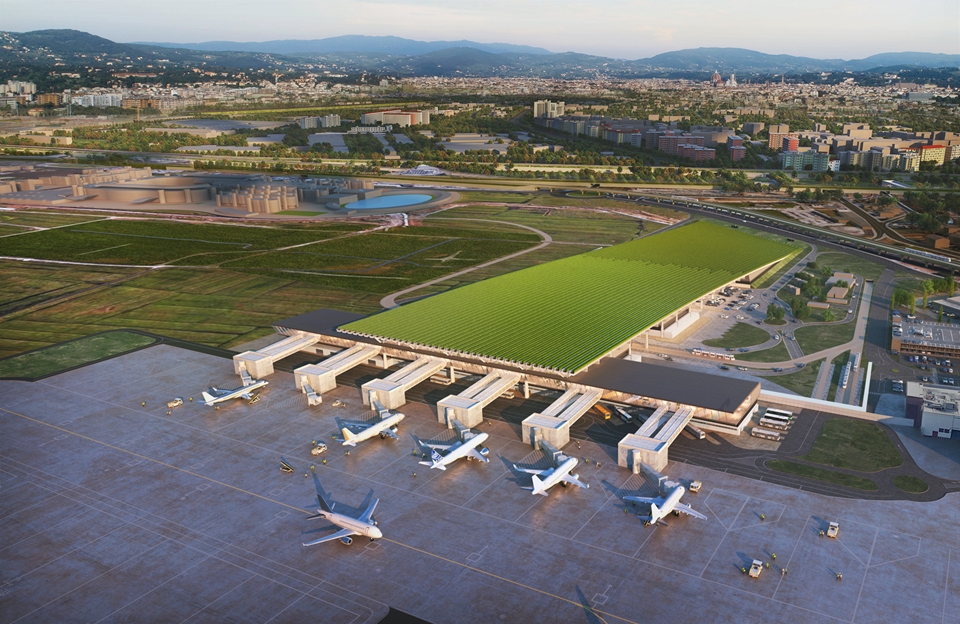 아메리고 베스푸치 국제공항(Aeroporto Amerigo Vespucci) 터미널 지붕에 조성될 예정인 '포도밭' 렌더링 (사진=Rafael Viñoly Architects)