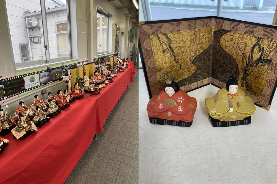 (왼쪽부터) 전차역에서 봄을 기다리는 히나 인형(雛人形) / 동네 병원에서 봄을 기다리는 히나 인형(雛人形)