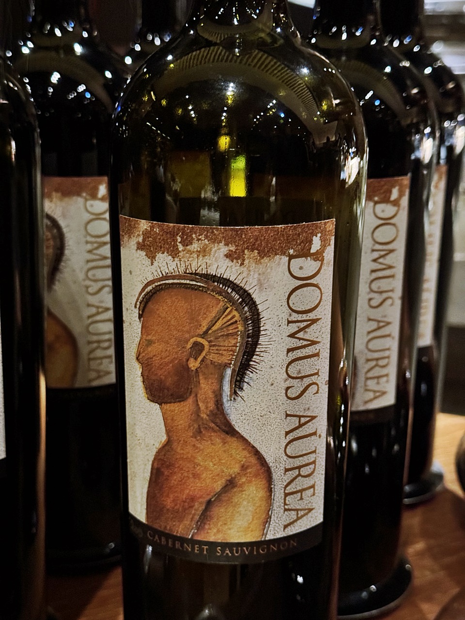 도머스 어리어(Domus Aurea)의 와인 라벨에는 칠레의 마푸체(Mapuche)족 전사의 그림이 그려져있는데  와인 이름이 뜻하는 '황금 궁전'과 연결되어 '황금 전사'라는 닉네임이 붙여졌다,  강인한 전사의 그림을 보면 도머스 어리어 와인의 파워풀함과 유연하면서도 단단한 와인 스타일을 엿볼 수 있다 (사진 = 도윤 기자)