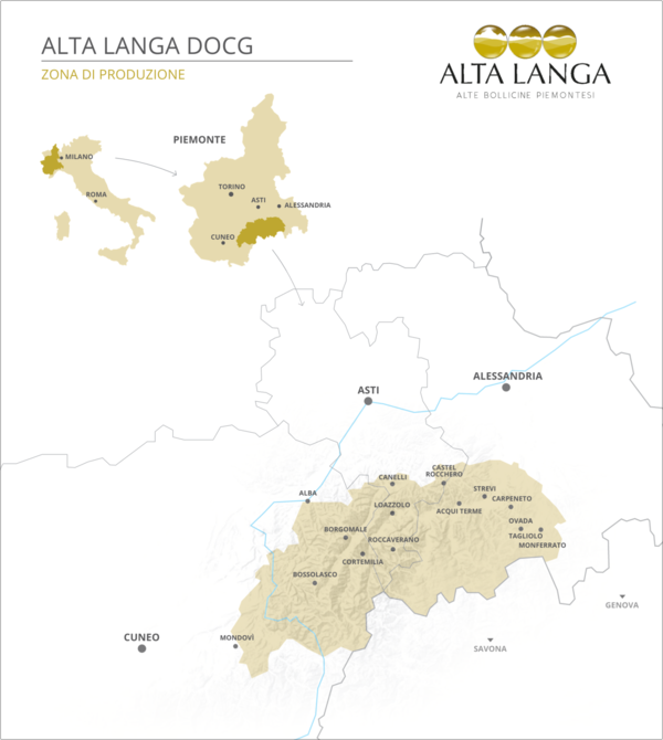 알타랑가 생산지역. 피에몬테주 3군데 지방을 아우른다