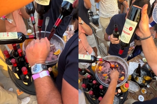 최고급 와인 페트뤼스(Petrus)가 샹그리아의 재료로 사용되고 있다. (사진=틱톡 갈무리)