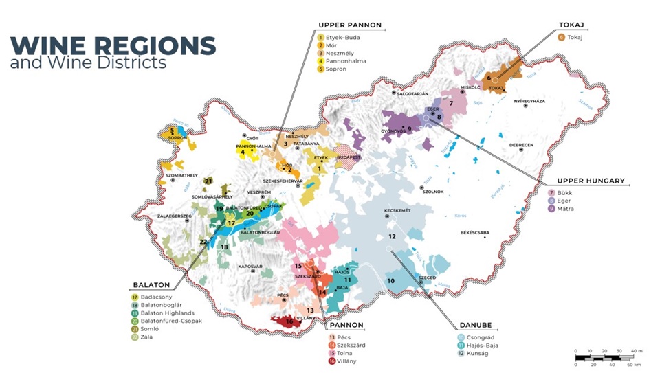 헝가리의 와인 산지와 와인 지구의 지도 (자료=헝가리 와인 마케팅 에이전시)