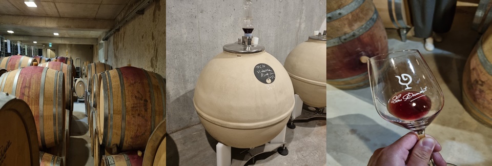 (왼쪽부터) 루뒤몽 꺄브, 숙성 중인 암포라, 배럴 테이스팅 (사진=마현수)