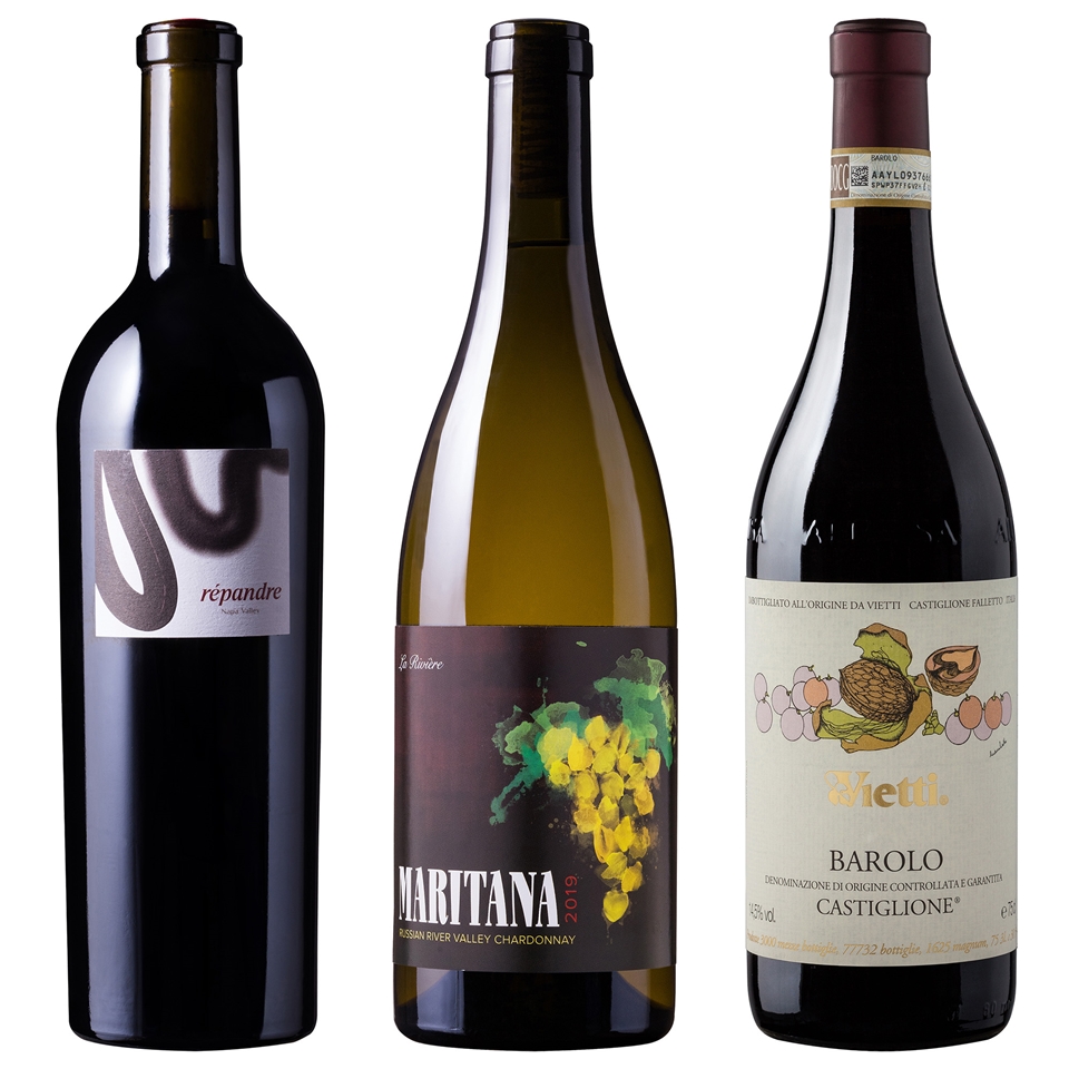 (왼쪽부터) 브랜드 나파 밸리 레팡드르, 마리타나 라 리비에르 샤도네이, 비에티 바롤로 카스틸리오네 (사진=나라셀라)