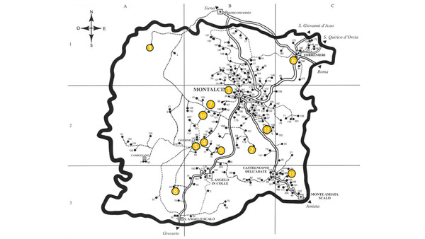원 안의 숫자는 와인 번호와 일치하며 포도 출처를 나타낸다