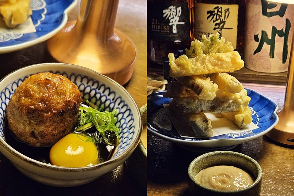 이자카야 사이(SAI)의 츠쿠네와 마튀김 요리 (사진 = 도윤 기자)