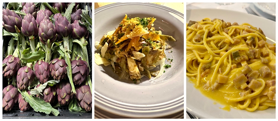 (좌측부터) 아티초크, 아티초크와 보타르가 샐러드, 생선 카르보나라