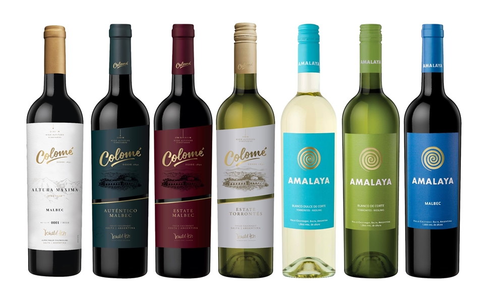 (왼쪽부터) 콜로메 알투라 막시마 말벡, 콜로메 어쎈티코 말벡, 콜로메 이스테이트 말벡, 콜로메 이스테이트 토론테스, 아마라야 블랑코 돌체, 아마라야 블랑코, 아마라야 말벡