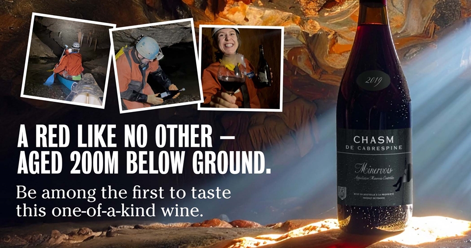 200m 깊이 지하 동굴 강 속에서 숙성된 'Chasm de Cabrespine Minervois 2019’ (사진=Laithwaites)