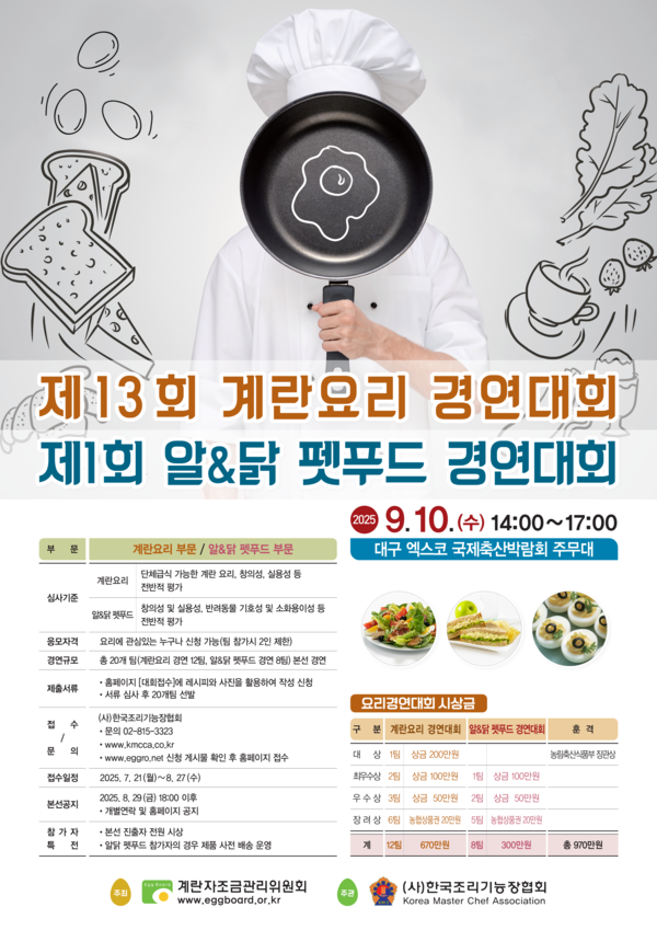 제13회 계란요리 경연대회 및 제1회 알&닭 펫푸드 경연대회 포스터